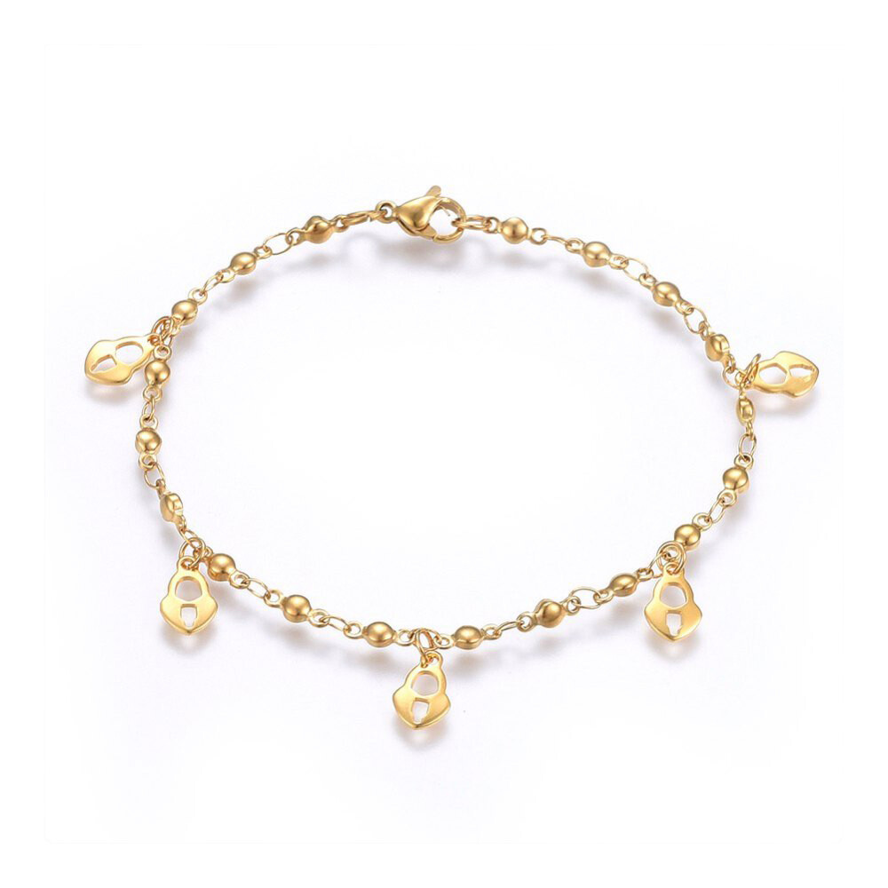 304 Stainless Steel Charm Bracelet Lobster Heart Lock Gold