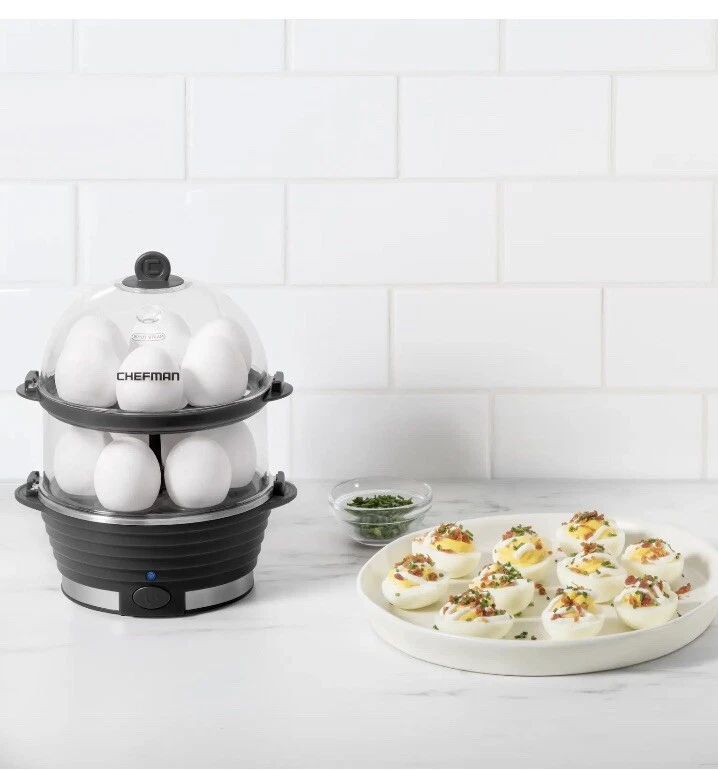 Chefman Electric Double Decker 12 Egg Cooker,Eggs, Boiled, Poach,omelet.