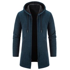 Men's Coat Tops Cardigan Sweater Winter Long Thick Knitted Slim Hooded Jacket