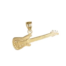 New 14k Yellow Gold Small Electric Guitar Charm Pendant