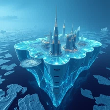 Digital picture Modern city skyline in the ice burg island printable file