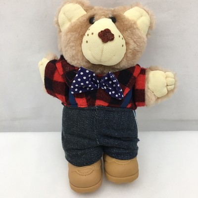 teddy bear with plaid shirt