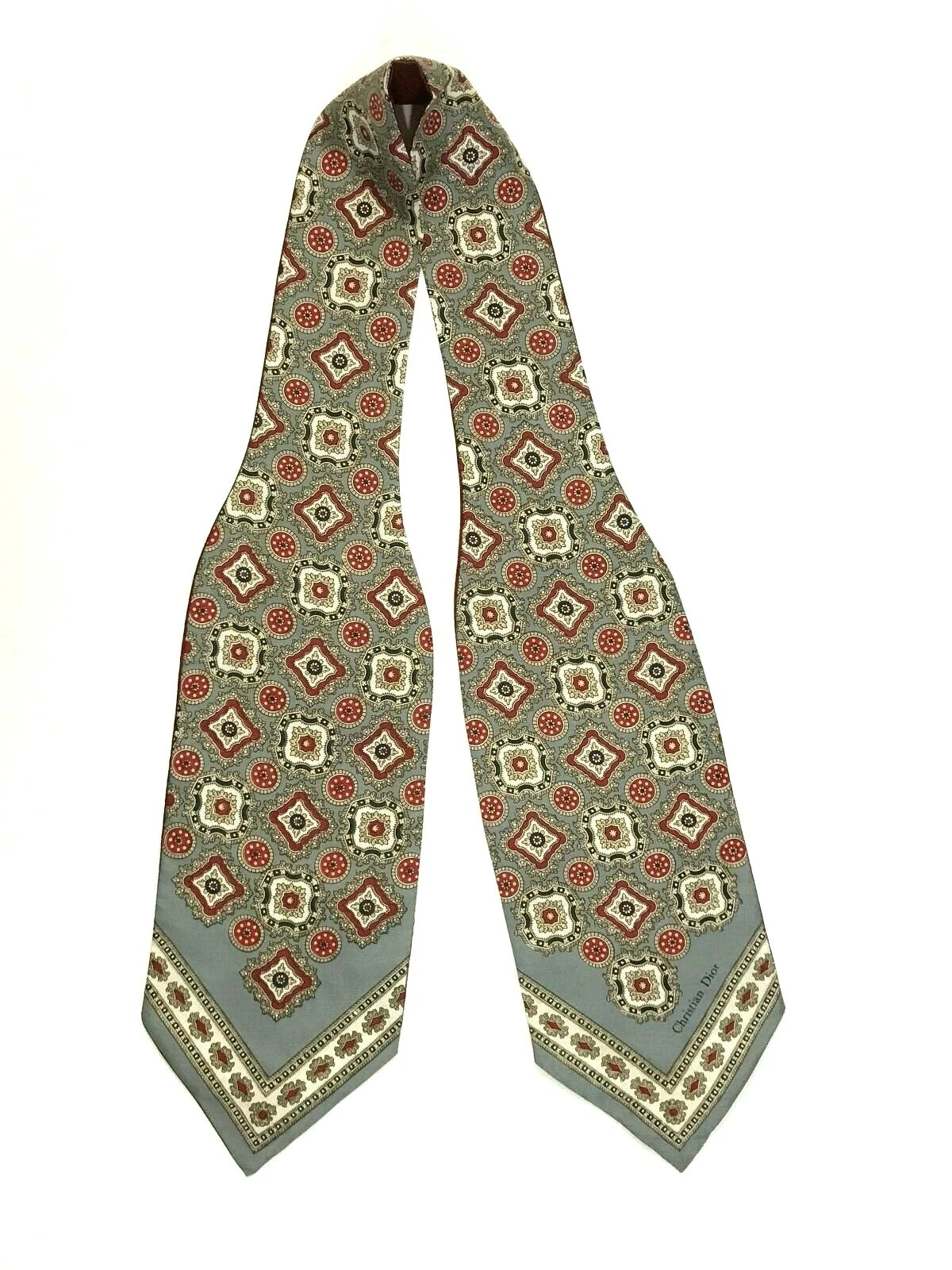 Foulard vintage Christian Dior 100% soie chatte nœud papillon imprimé cachemire Italie