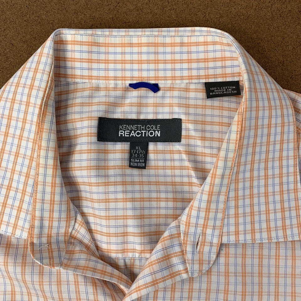 Kenneth Cole Reaction masculino tamanho XL 17-171/2 34-35 ajuste fino xadrez botão frontal - Imagem 3 de 4