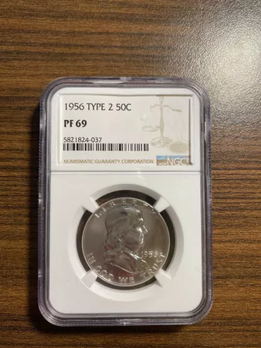 1956-P Type Two Franklin Silver Half Dollar 50C NGC PROOF PF PR 69 Type 2 