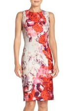 NWT Eliza J Graphic Scuba Sheath Dress 6 Pink Red Purple