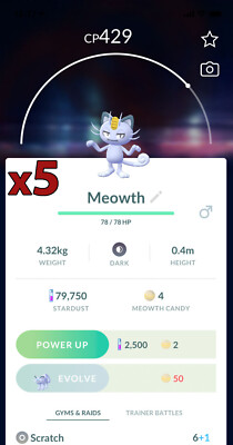 5x Alolan Meowth Pokemon Bundle !! Good Chance of Lucky and Good IVs !! Go
