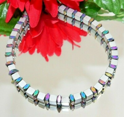 Armband Würfel Cube Hämatit silber Spacer multicolor mehrfarbig irisierend  052d