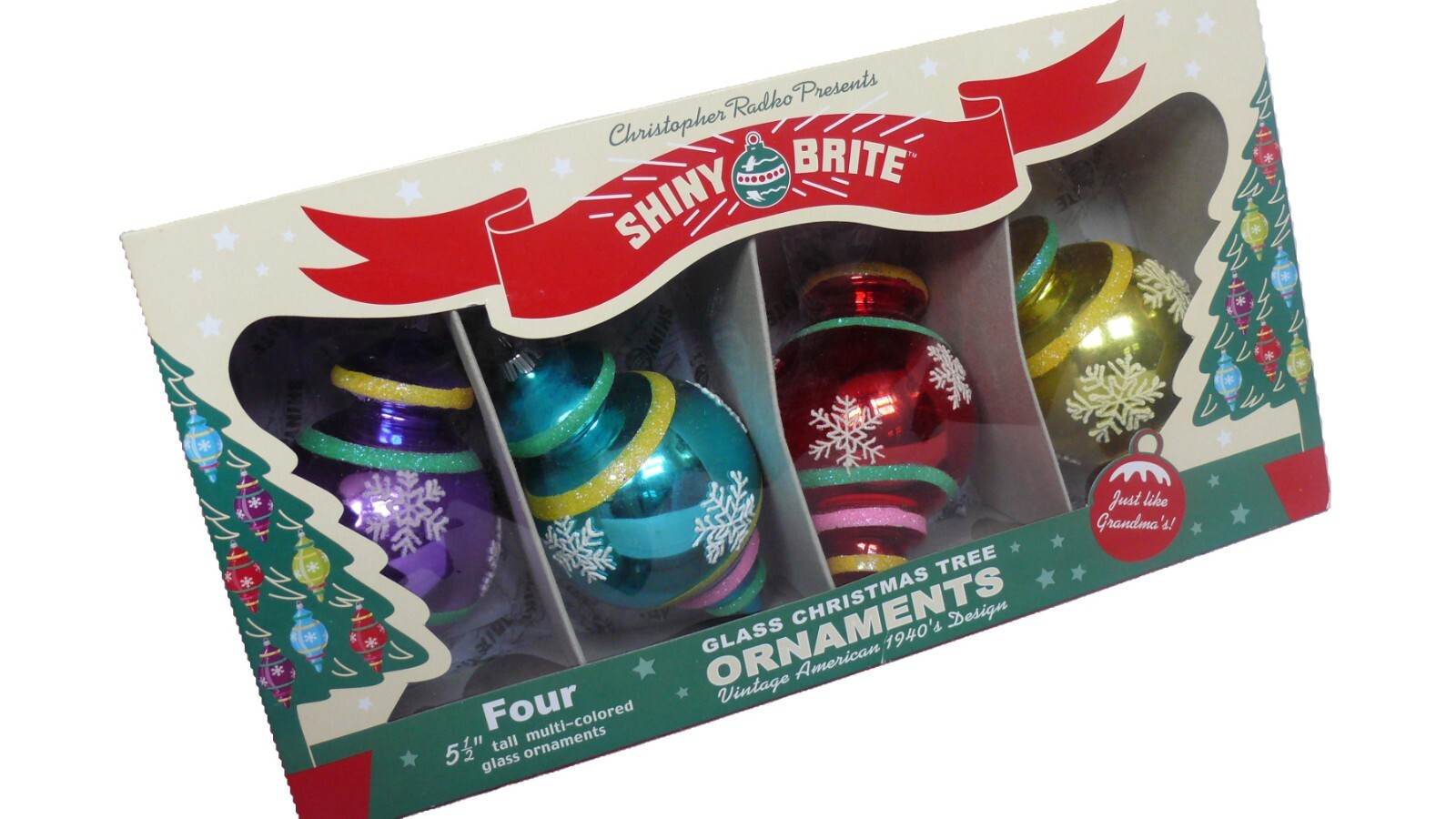 Christopher Radko 5 1/2-inch Shiny Brite 4 pack Ornament Set