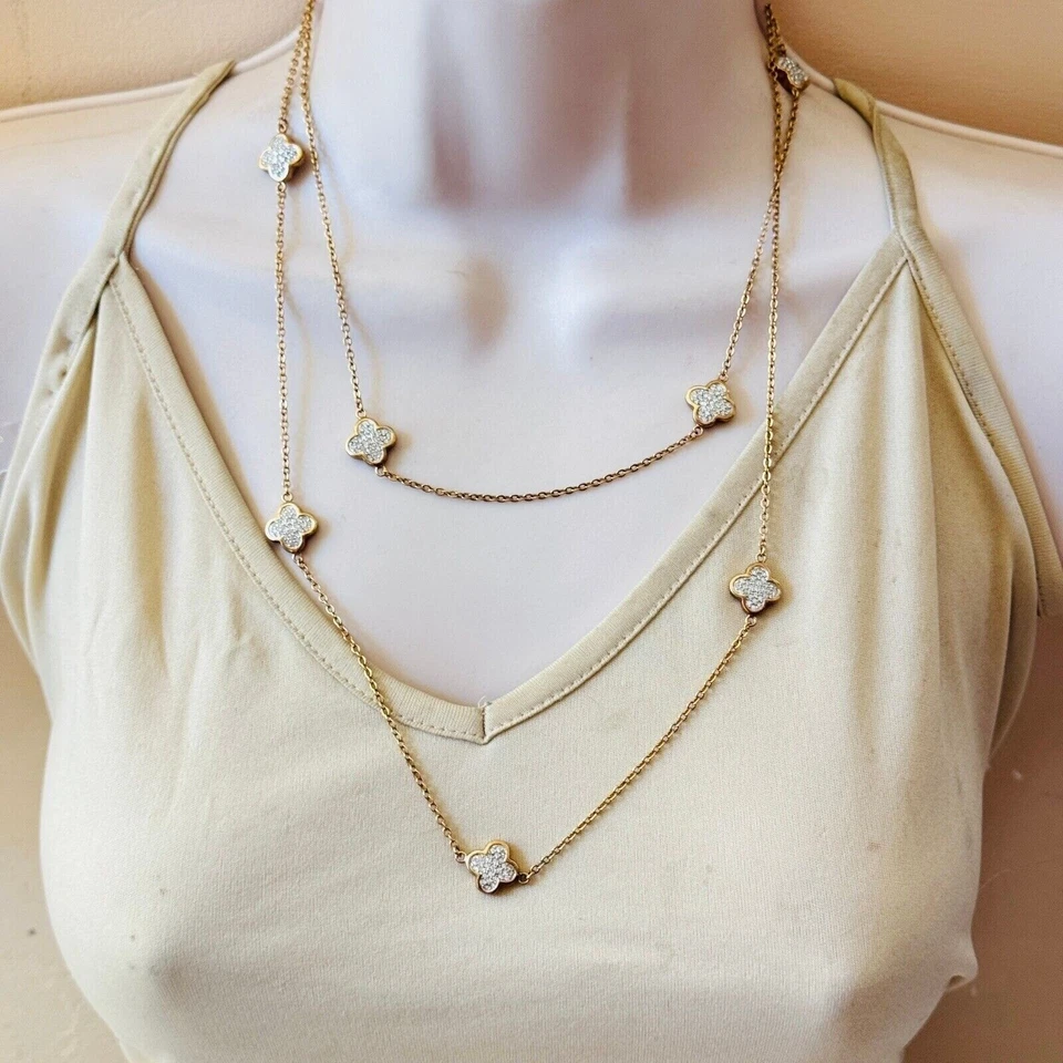 Collar Trébol Lauren G Adams LGA Chapado en Oro Cadena Cristal Diseñador Alta Gama Foto 3 de 4