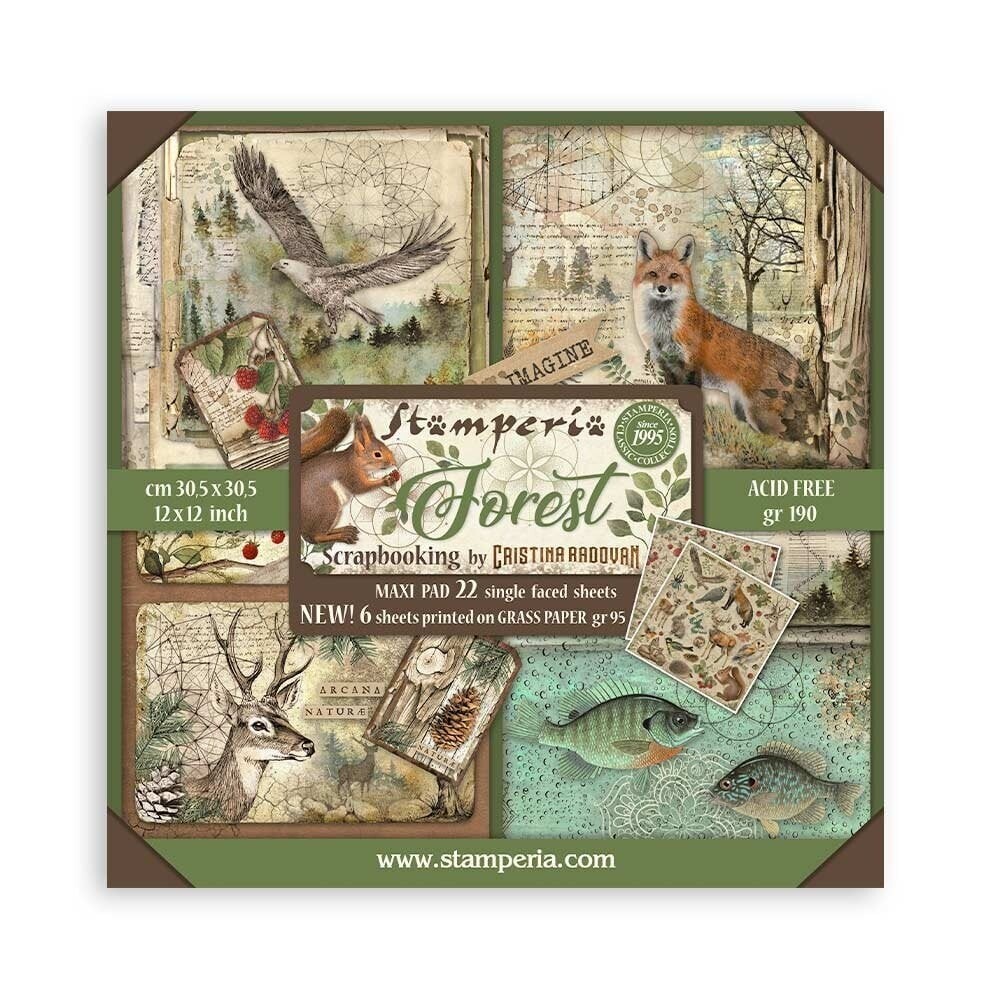 NEW Stamperia  12"" x 12"" Paper Sheets Maxi Forest SBBXLBG01