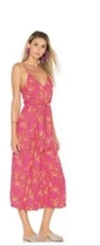 Free People Hot Tropics Bright Pink midi length jumpsuit jumper rayon size 6