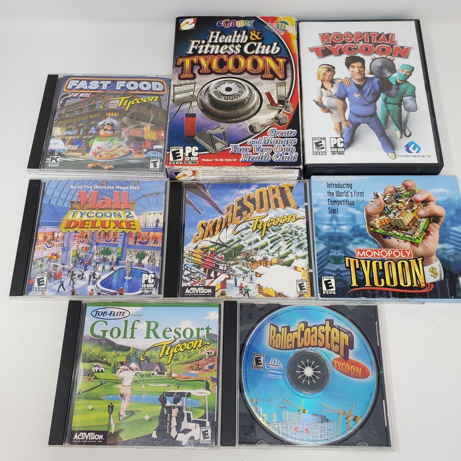 Tycoon Games Lot of 8 - Rollercoaster Golf Monopoly Mall Hospital (PC Games)