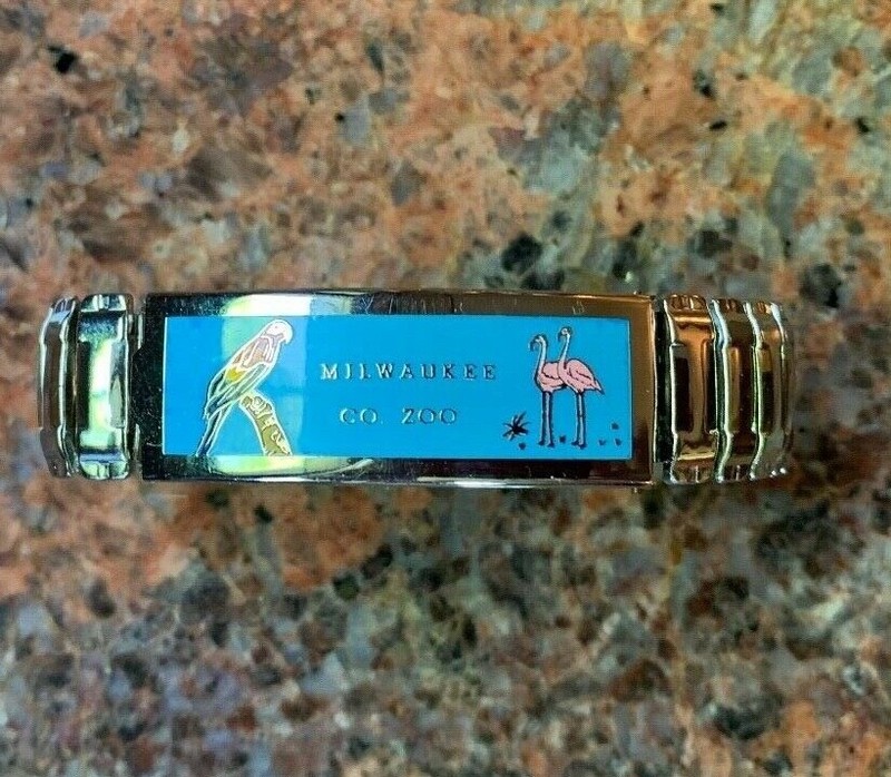 Milwaukee Zoo Souvenir Bracelet - Flamingo and Parrot Enamel - Wisconsin