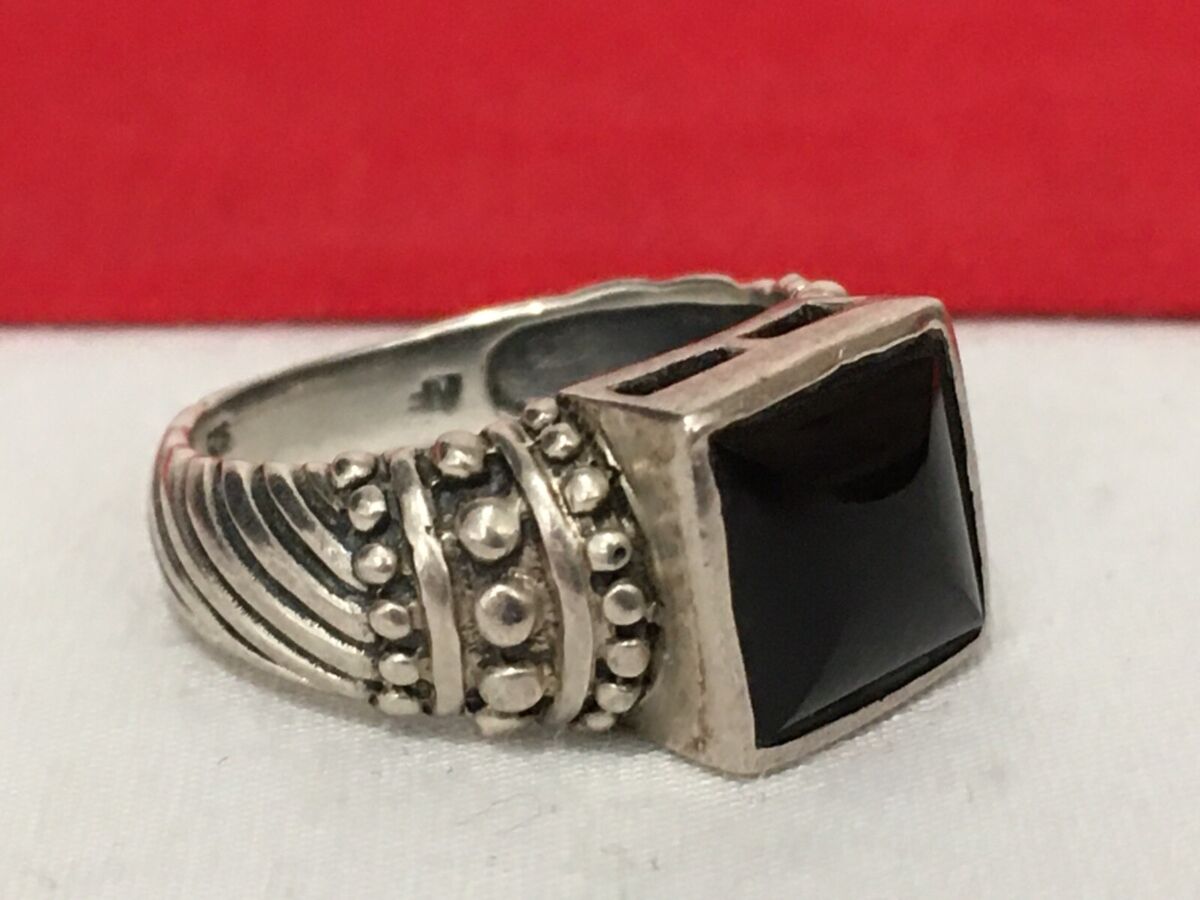 Vintage NF 925 SIGNED Sterling Silver .925 BLACK ONYX Stone BAND RING Size 6.75 Vintage NF 925 SIGNED Sterling Silver .925 BLACK ONYX Stone BAND RING Size 6.75