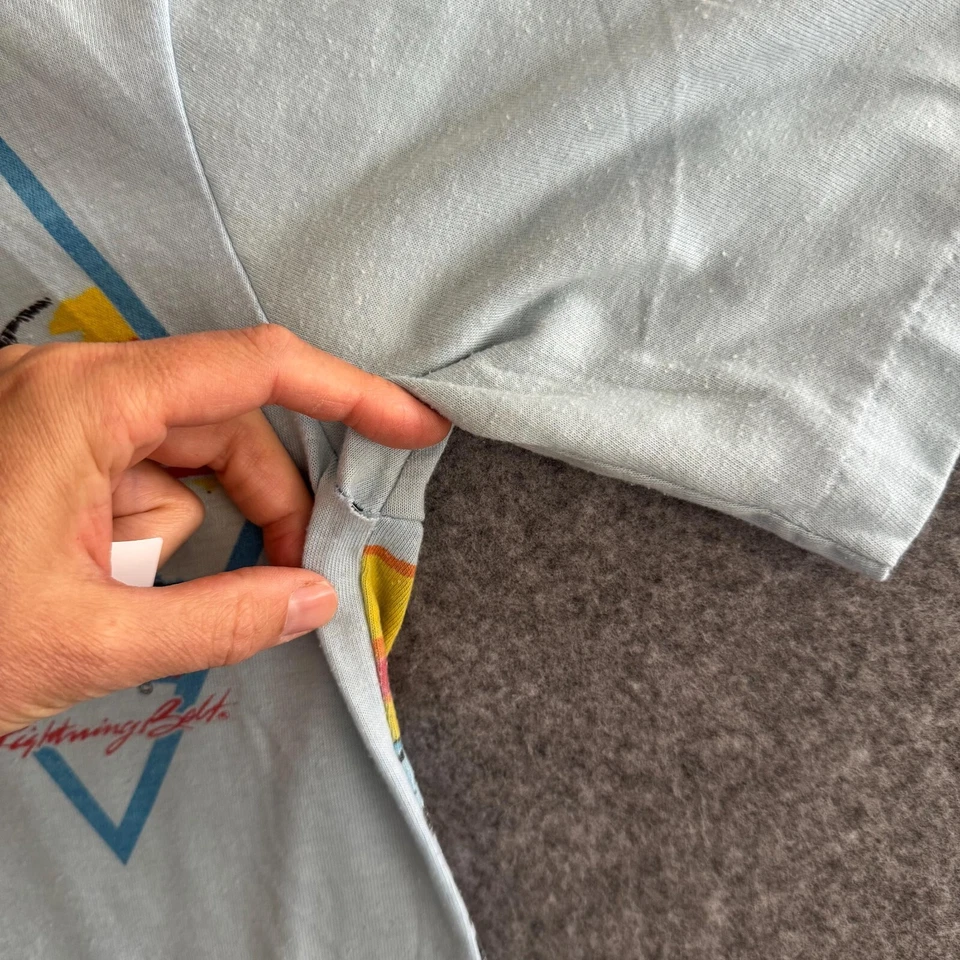 Винтажная рубашка-поло Lightning Bolt Surf пляжная сцена деревянные пуговицы маленький размер - Изображение 4 из 4