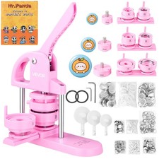 VEVOR Button Maker Machine Pin Badge Maker 1/1.25/2.28 inch 3-in-1 Pink for DIY