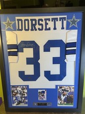 TONY DORSETT FRAMED DALLAS COWBOYS JERSEY SIGNED AUTO + JERSEY CARD LEAF COA