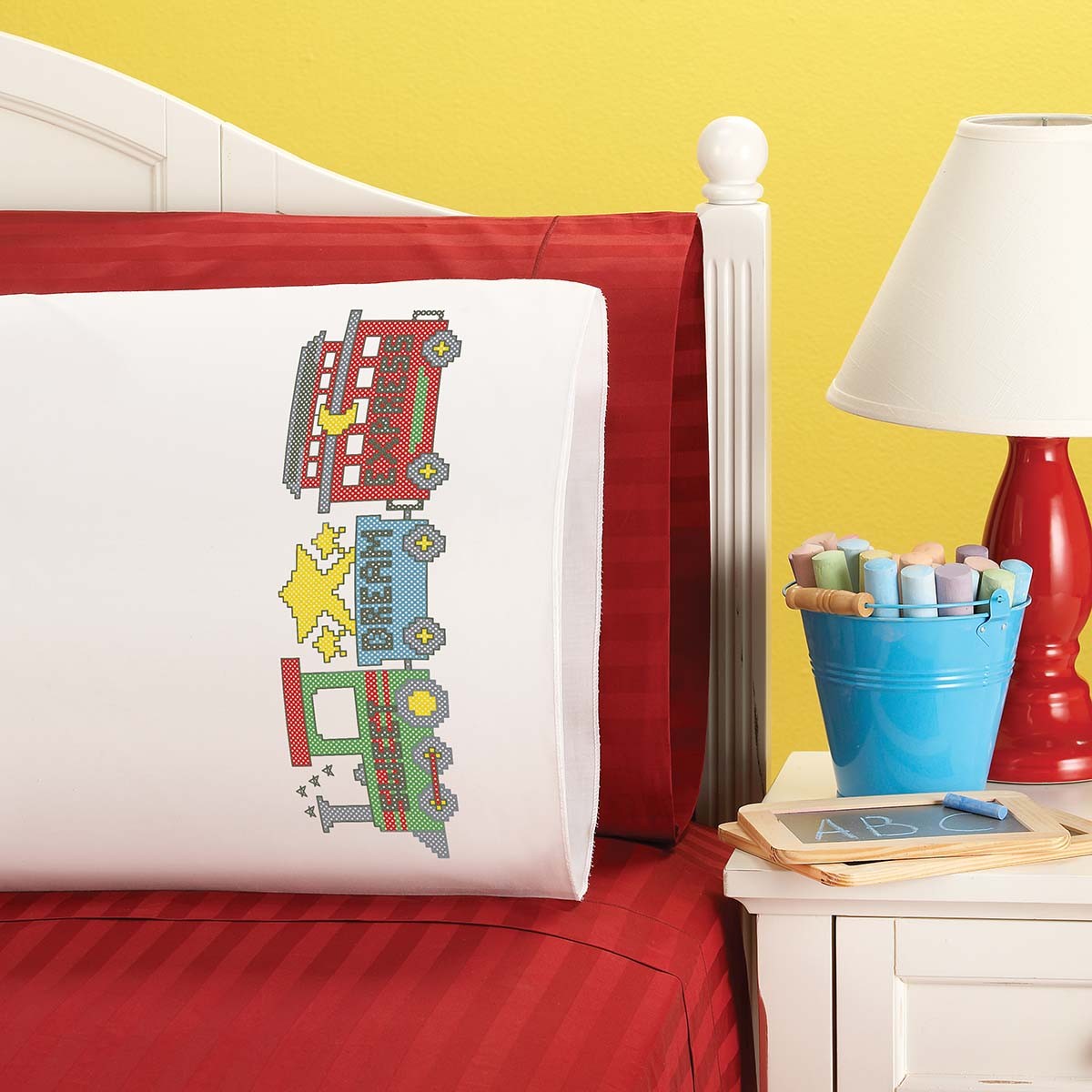 Herrschners&reg; Dreamland Express Kid's Pillowcase Stamped Cross-Stitch Kit