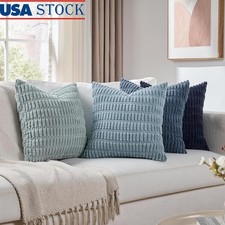Soft Corduroy Striped Pillow Covers Set of 4 Durable Cushion Cases Home Decor US
