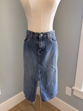 Old Navy Denim Midi Skirt 2002 Blue Jean Skirt Front Slit Y2K Women