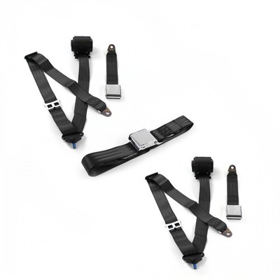 Early Cars 1933 - 1934 Airplane 3pt BK Retractable Bench Seat Belt Kit - 3 Belts