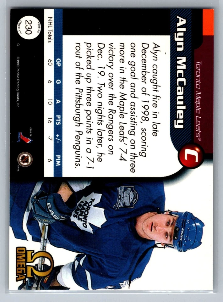Alyn McCauley 1998-99 Pacific Omega HOCKEY #230 Toronto Maple Leafs - Image 2 of 2