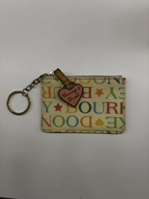 Dooney & Bourke Multicolor Logo Zip Coin Wallet Keychain Heart Credit Card