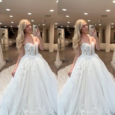 Elegant Wedding Dresses Spaghetti Straps Lace Flowers Sweep Train Bridal Gown