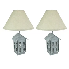 Zeckos Set of 2 Rustic Zinc Dual Table Lamps And Accent Light Farmhouse Decor