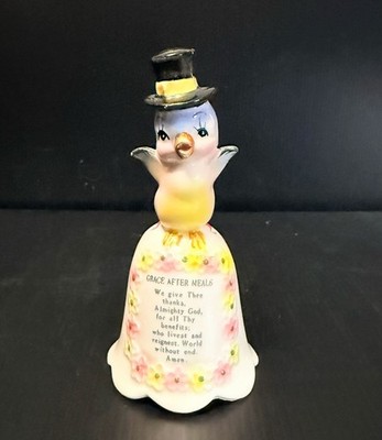 Vintage JAPAN Porcelain Bluebird ''Dinner Is Ready'' Grace After Meals Dinner Bell
