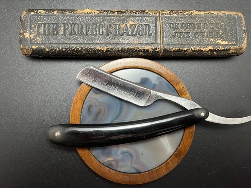 Very Old 9/16” Raised Spine De Pew’s The Perfect Razor Shave Ready. Patent 1882