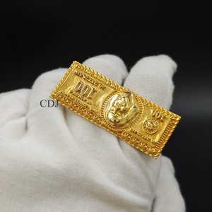 Authentic Men's Hundred Dollar Bill Money 2 Finger Ring Solid Metal 14K Yellow Gold Plated