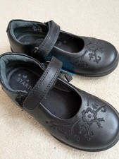 Image of New Start Rite Hopscotch Girls Black Leather Rip tape School Shoes UK7.5 F EU25