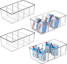 4 Pack Food Storage Organizer Bins, Clear Plastic Bins for Pantry, Kitchen, Frid