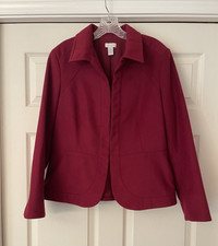 Chico's Women  s 2 Burgundy Solid Hook  Eye Lined Jacket w/ Pockets Short
