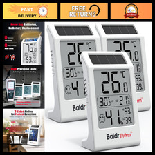 Indoor Digital Thermometer Humidity Meter - Solar-Powered 3.2'' Monitor, Max/M