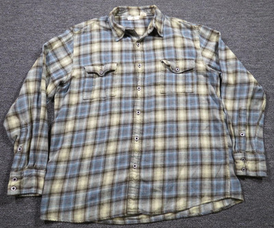 Ascend Flannel Shirt Mens XL Blue Plaid Button Front Long Sleeve Casual Cotton