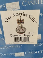 NIB Vintage Our America Candle Jar Topper Carousel Horse w/ Flowers Decor