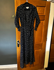 Dancing Leopard Navy/white star pattern Maxi shirt Dress V-Neck Long Sleeve 10
