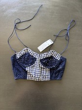Urban Outfitters Corset Top Spaghetti Strap Navy And White Plaid Women s Small