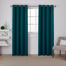 Sateen Sapphire Teal Solid Woven Room Darkening Grommet Top Curtain, 52 In. W X