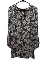 Express Silk Dress Women's Extra Small Black Floral Long Sleeve