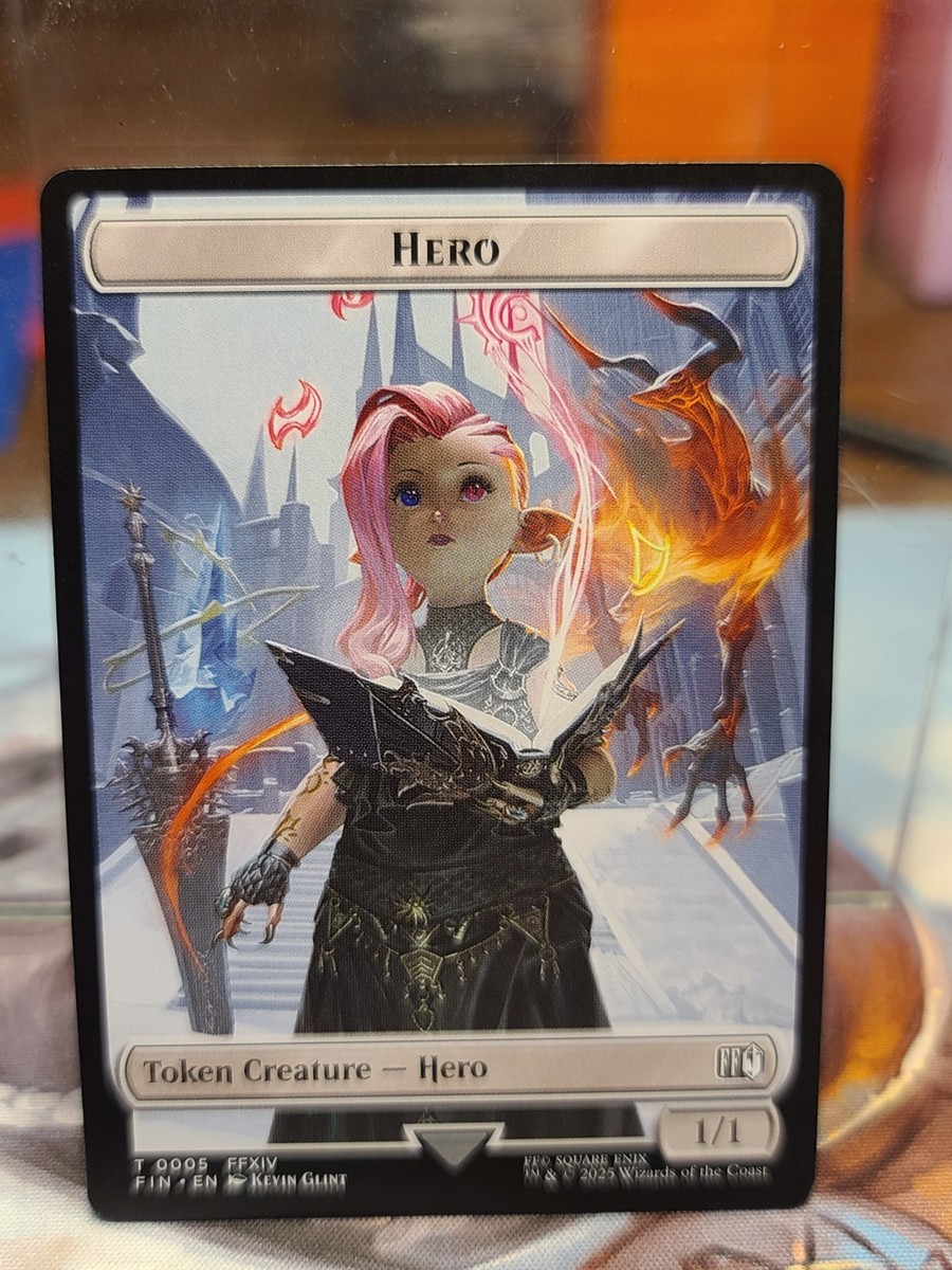 hero mtg final fantasy 0005 Creature 0023 Treasure Artifact Token Card FIN create a 1/1 white Human creature token thats tapped and attacking that player or a planeswalker they control. Hero Token} // {Treasure Token}
