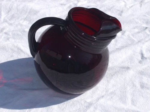 Vintage Glass  Anchor Hocking Royal Ruby Tilted Pitcher - 6" Tall