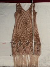 Gold Beaded Flapper Great Gatsby Dress Sequined Paisley timeless