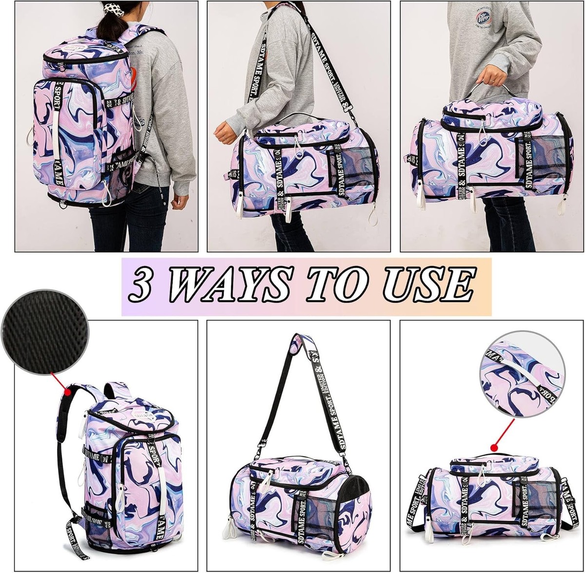 Gym Duffle Bag Backpack with Shoe Compartment,4 ways Travel 