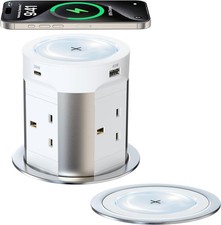 9-in-1 Pop Up Power Socket, 4 Outlet Recessed Power Socket with 15W Wireless Cha