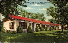 Postcard Lake View Hotel and Courts Carlsbad New Mexico Linen Unposted