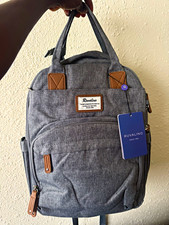 Ruvalino Gray Solid Backpack Diaper Bag, Brown Trim, Inner Pockets